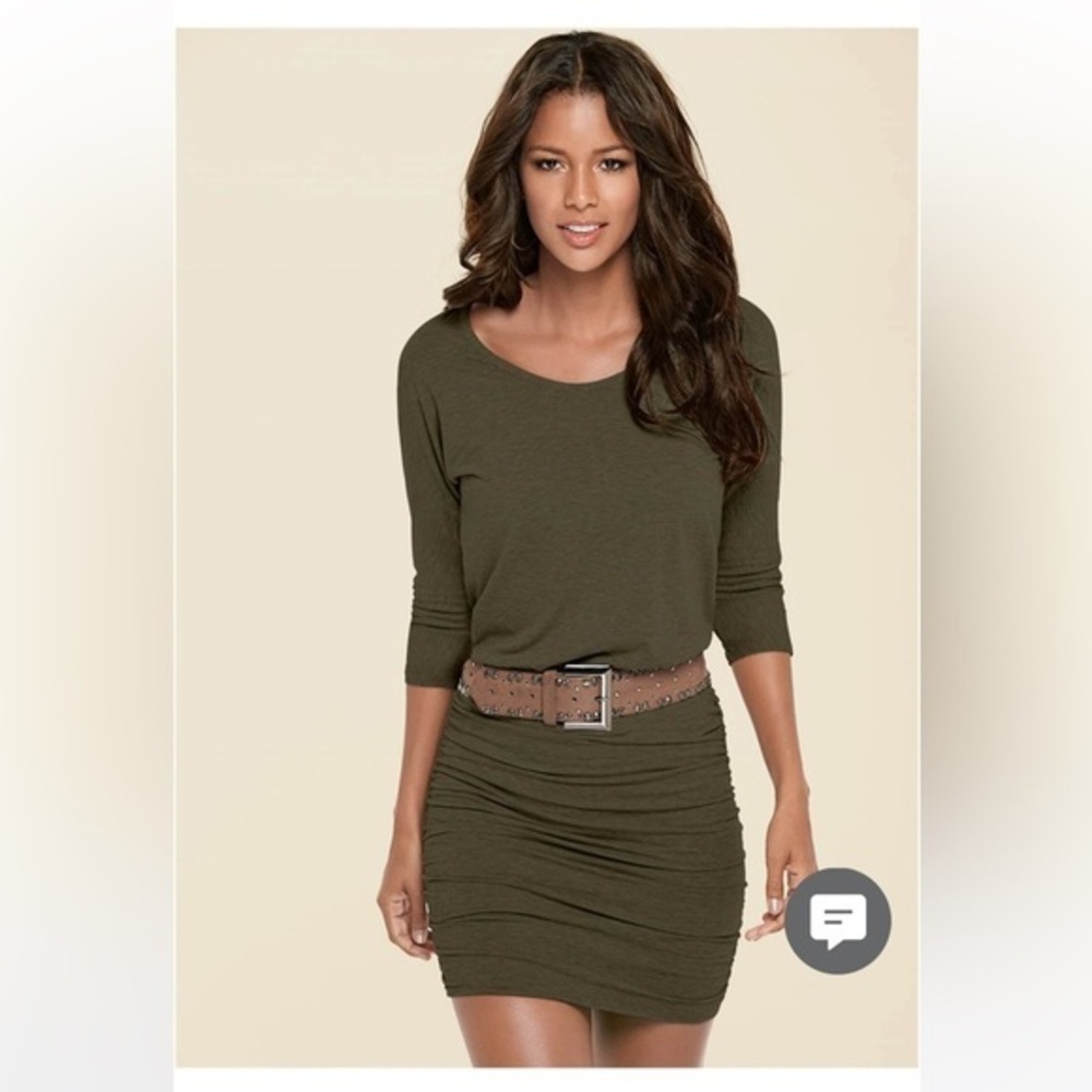 VENUS Ruched Detail Olive Green dress